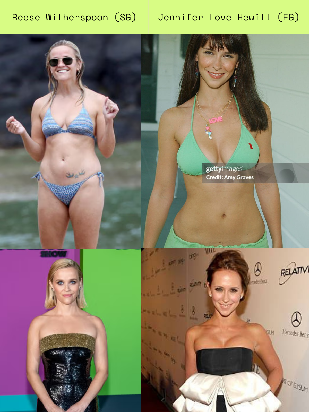 Celebrity comparison for FG / SG Kibbe type pairing